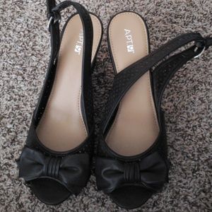Black Leather Bow Wedge heels
